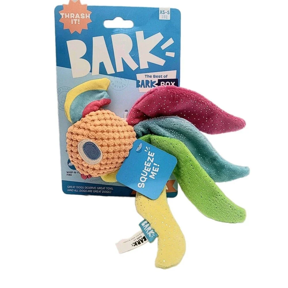 BARK Whip‑N‑Flip Fins Dog Toy – Thrash It! XS‑S Squeaky Plush – New